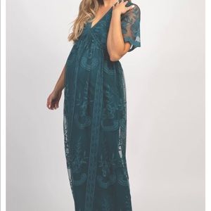 Pink Blush Turquoise Lace Maternity Maxi Dress LRG